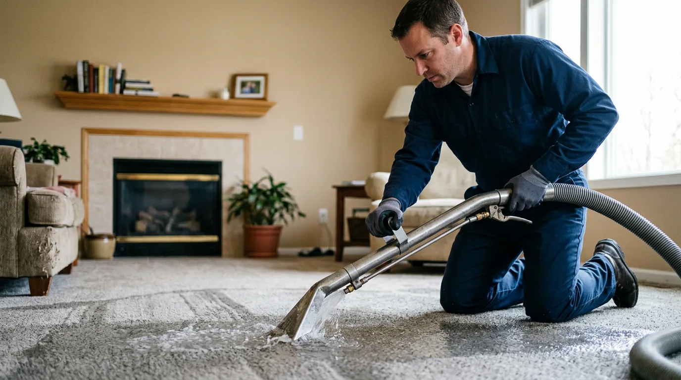 Water damage restoration technician working near Manhattan, KS
